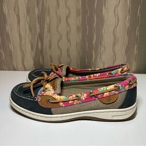 Sperry Top Sider Angelfish Women's 7 Loafers Floral Boat Shoes Blue Tan Pink